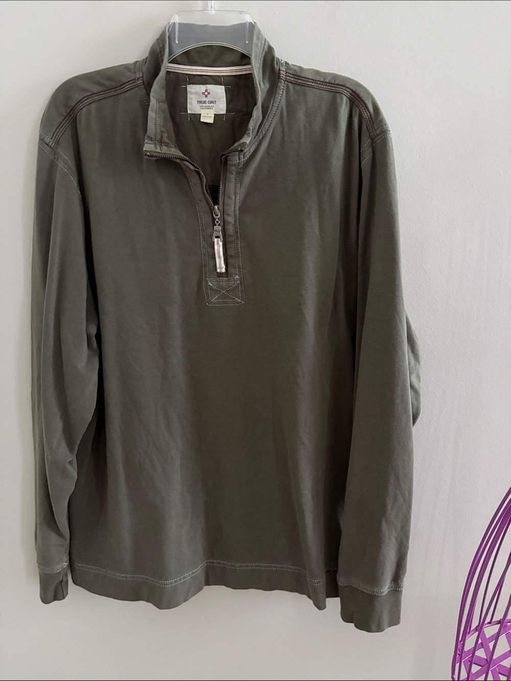 True Grit Olive Green Quarter-Zip Pullover